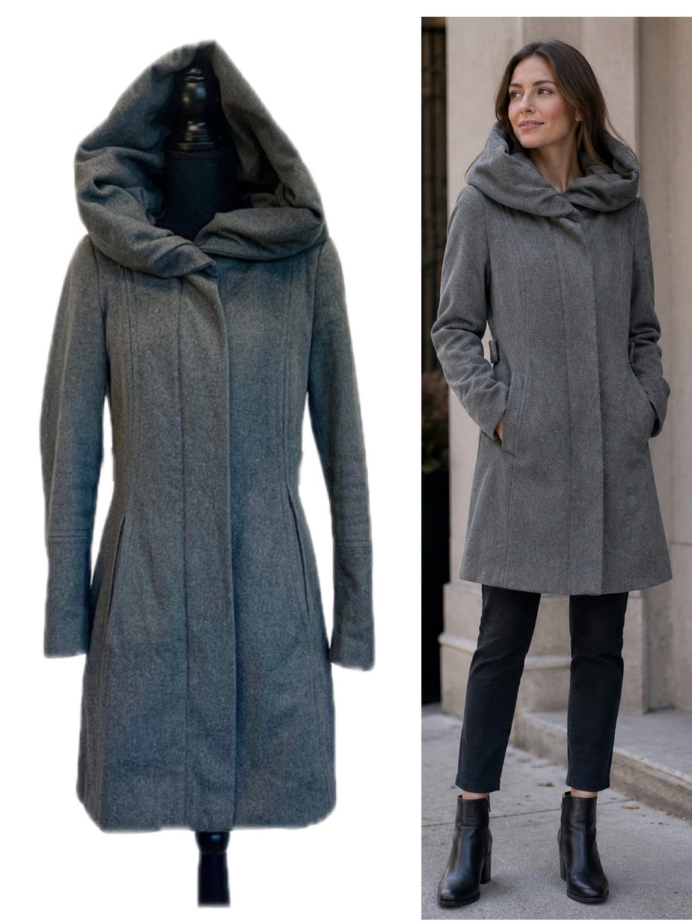 ZARA dark gray hooded fall winter coat Sz S